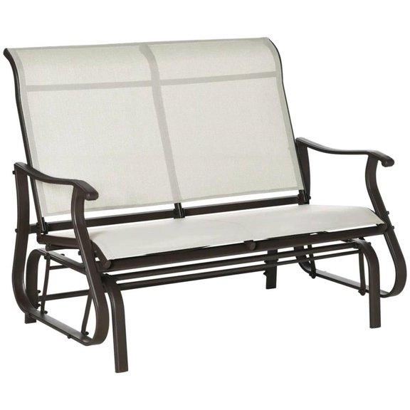 Topcobe 2-Person Porch Lounge Bench, Double Seater Outdoor Rocking Chair, Rust-Proof Steel Frame for Yard, Deck, Patio, Garden, Cream White