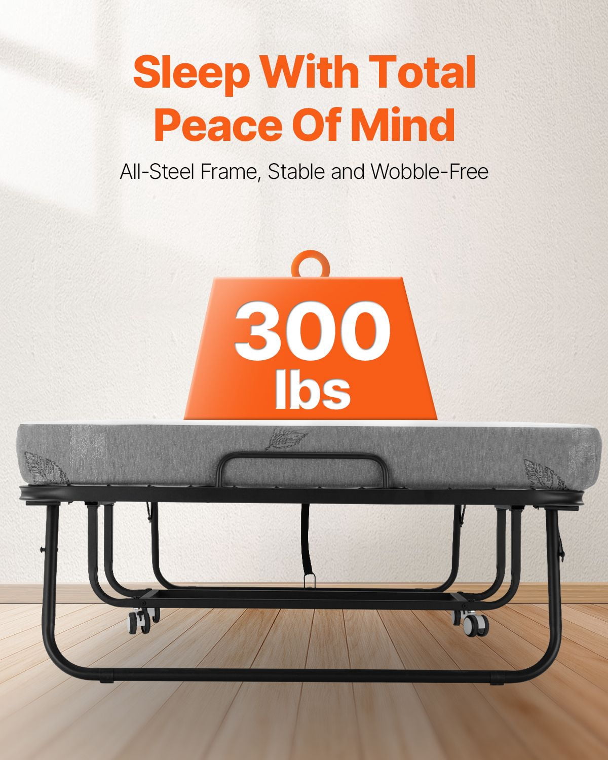Portable Rollaway Bed for Adults, Twin 38"x75" Foldable Frame with 4 Inch Memory Foam Mattress, Space-Saving Guest Sleeping Solution