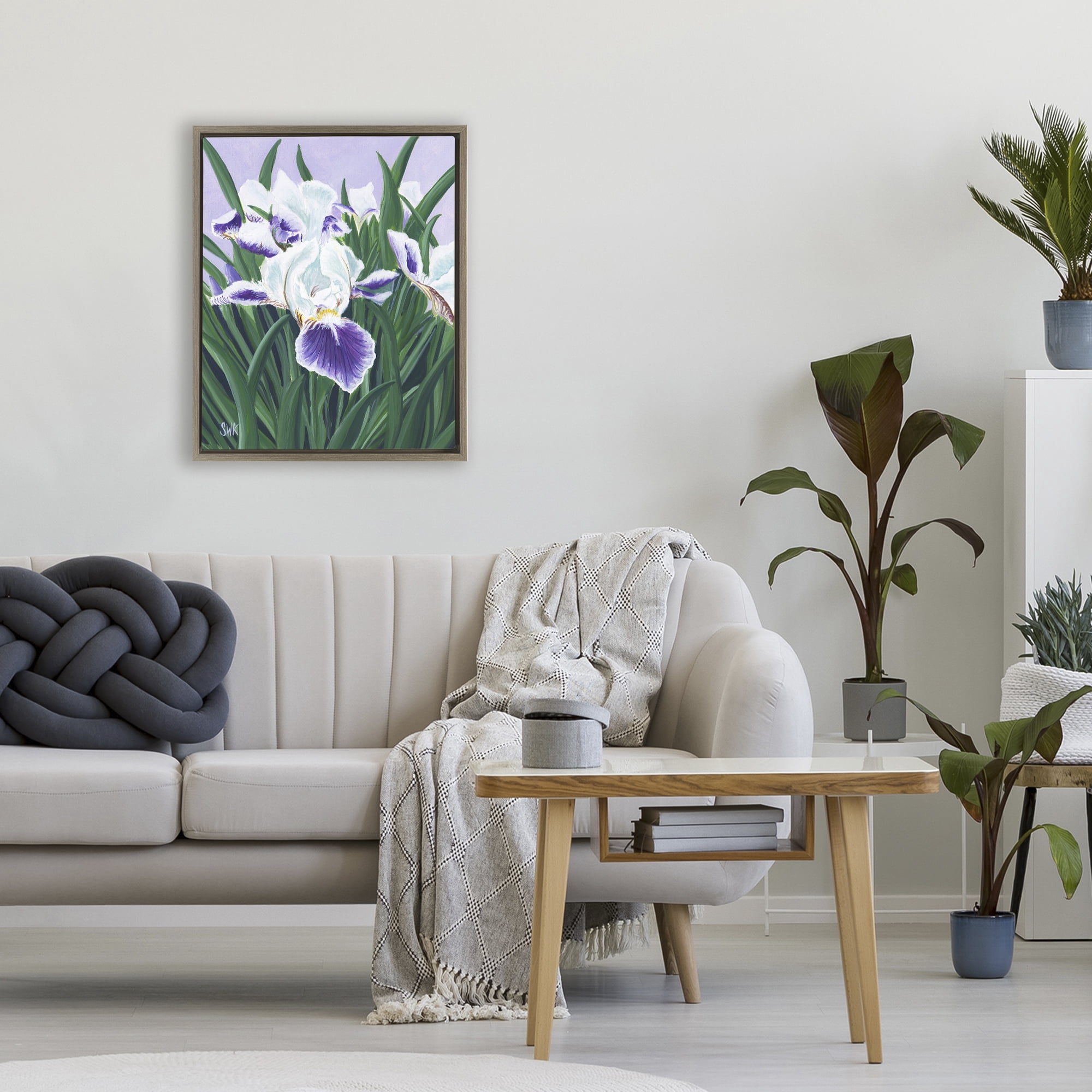 Stupell Industries Purple & White Irises Brown Framed Floater Canvas Wall Art, design by Sarah Waldron Kimball