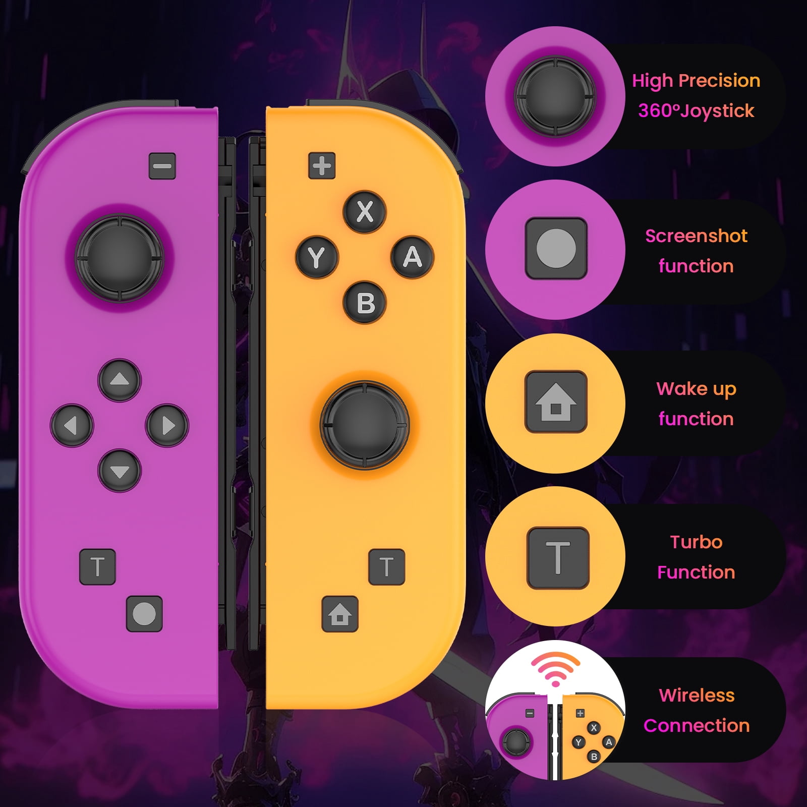 Bonadget Joypad (L/R) for Nintendo Switch, Gamepad with Turbo/Wake-up/Screenshot/Motion Control (Green/Yellow)