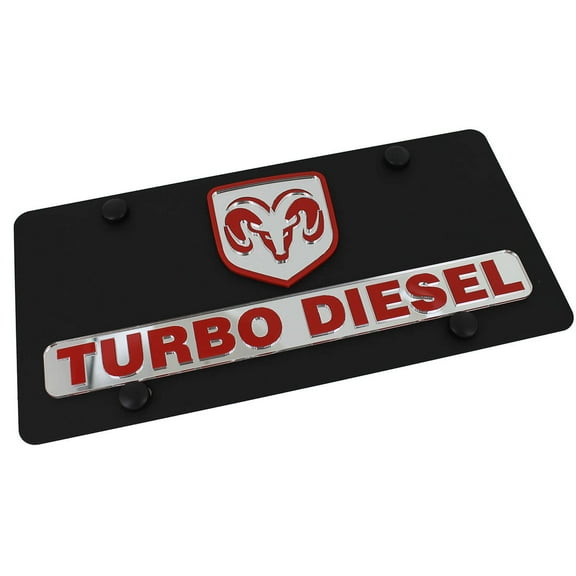 Dodge Ram Dual Logo Turbo Diesel License Plate (Red on Black)