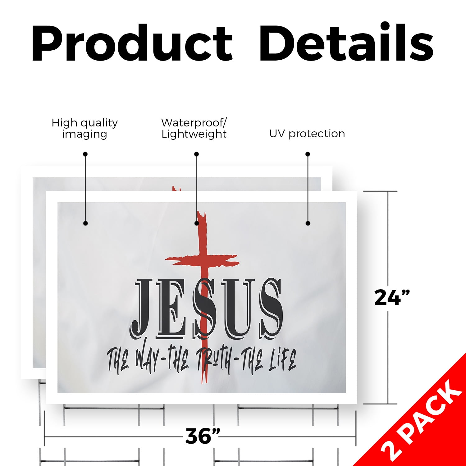 Jesus the Way the Truth the Life Yard Sign 2 Pack of 24 Inch x 36 Inch Single Sided Weatherproof Heavy-Duty Plastic with Stake | Christian Faith, Biblical Message, Durable Material |