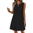 thumbnail image 2 of VBVC Women's Sleeveless Lace Insert Split Neck Dress , Ladies' Casual Loose Mini Tunic Dress , Summer Solid Color Shift Dress For Women, S-3XL, 2 of 5