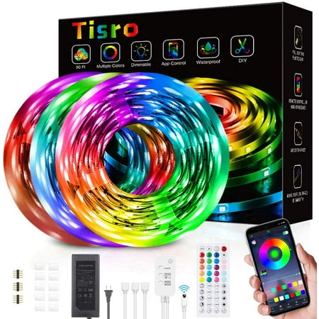 led bedroom light sync strips christmas lights bluetooth changing remote rgb decoration tv 50ft keys waterproof control strip app