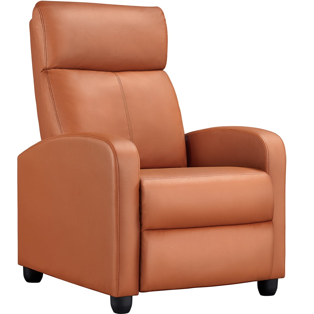 Easyfashion Faux Leather Soft-Cushioned Push Back Recliner with Footrest, Tan - Walmart.com 