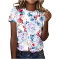 thumbnail image 2 of Womens Tops Short Sleeve Summer Fashion Floral Printed Regular Loose Fit Round Neck Casual Shirts Blue L, 2 of 5