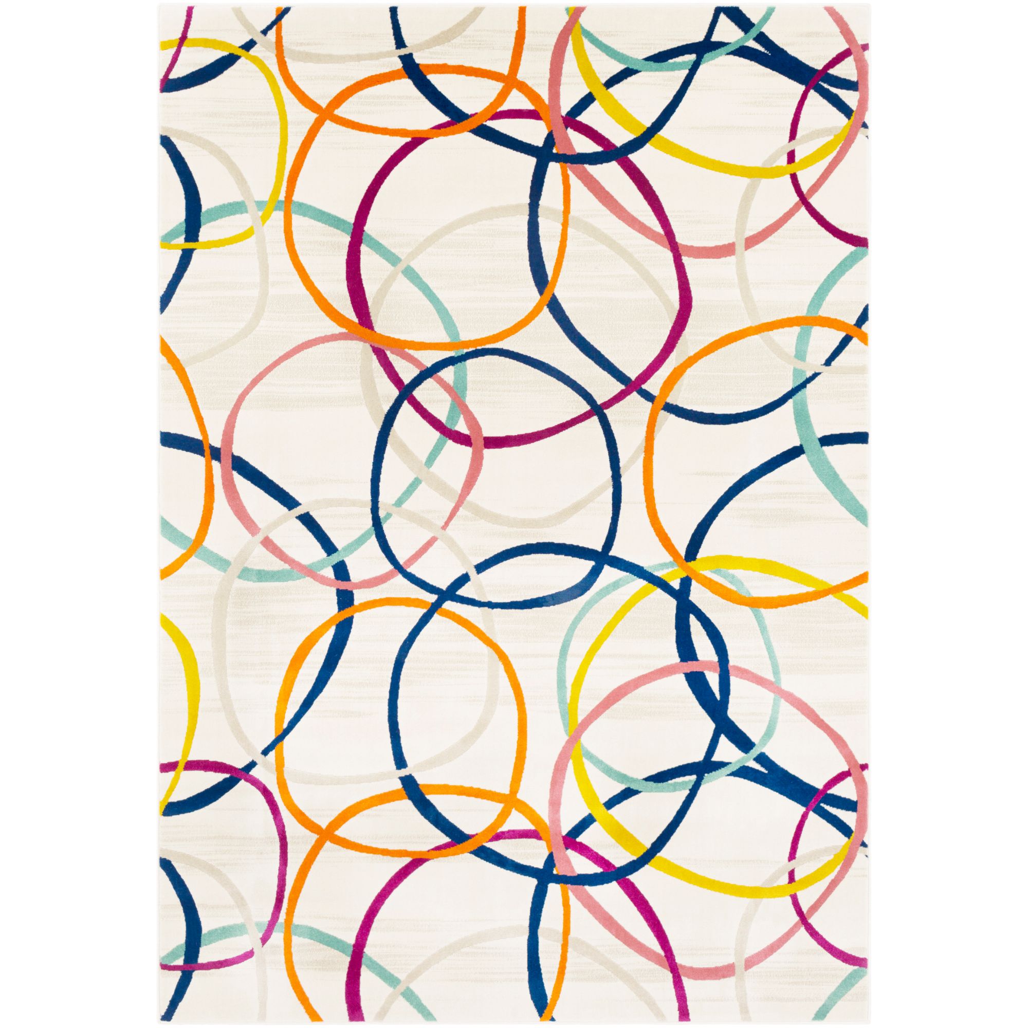 7'6" x 10’6” Overlapping Circle Motifs MultiColor Rectangular Area Rug