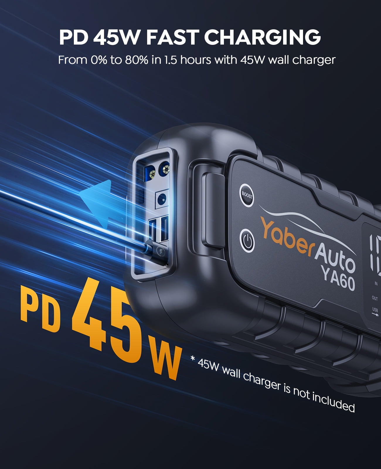 YaberAuto 6000A Car Jump Starter, 12V Battery Booster Jump Box, PD 65W Fast Charging, 150W DC, 600LM Light, All Gas/12.0L Diesel