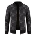 thumbnail image 1 of Hfyihgf Men's Knitted Plaid Cardigan Sweater Soft Brushed Flannel Lining Jacket Thicken Full Zip Sweaters Coat for Casual or Dressy(Dark Gray,M), 1 of 4