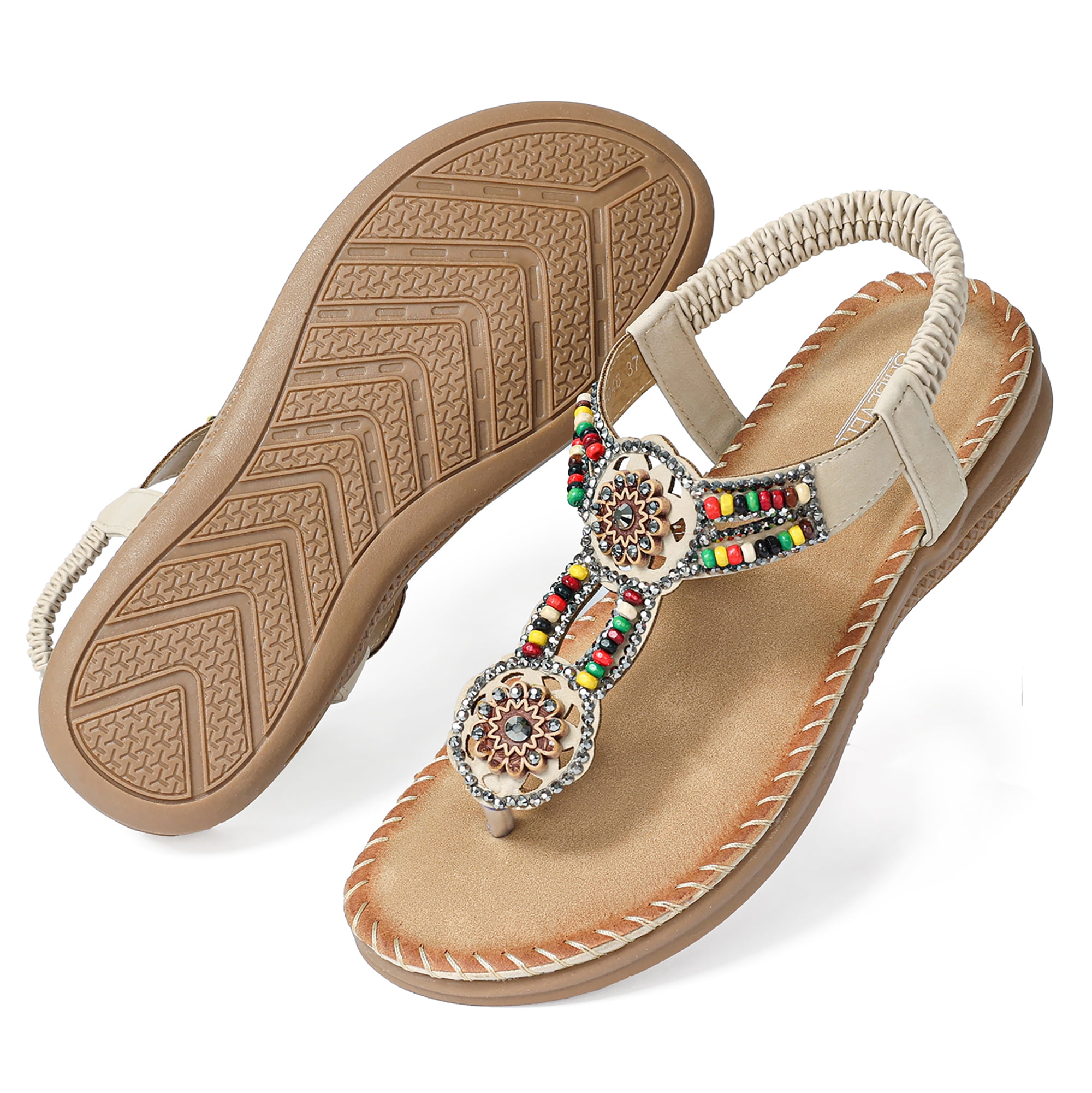 SHIBEVER Summer Casual Boho Flat Sandals for Women Cute Beach ...