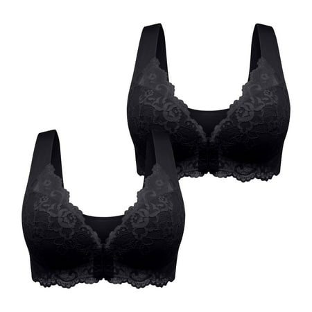 HAPIMO 2pc Everyday Bras for Women Stretch Underwear Comfort Daily Brassiere Soft Plus Size Lingerie Gathered Wireless Lace Push Up Camisole Rollbacks Black XXXXXL