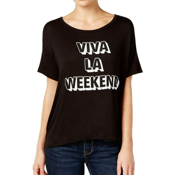 Retro Brand Womens Viva La Weekend Graphic T-Shirt, Black, Juniors, X-Small