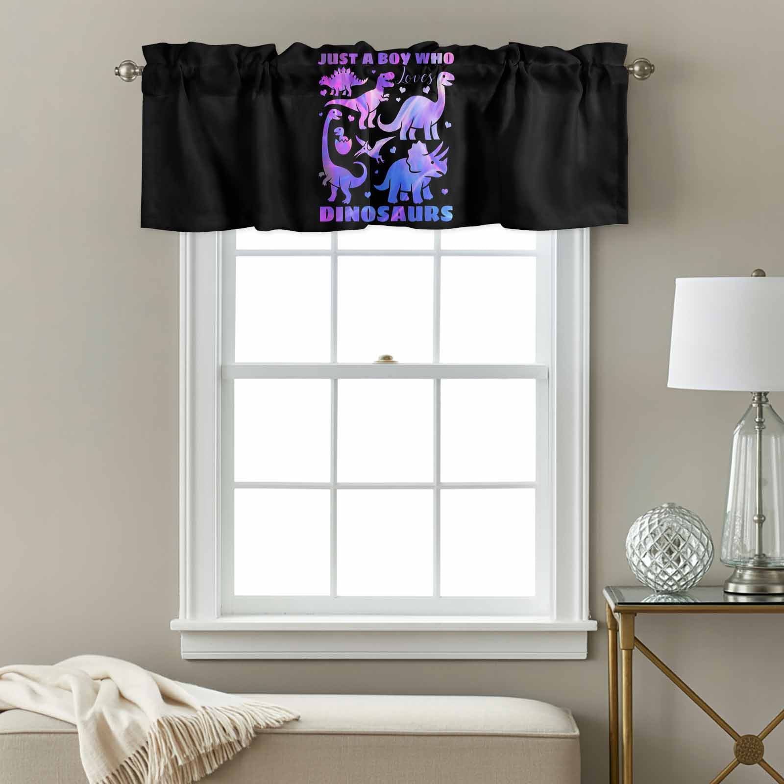 Cartoon Purple Dinosaurs Valance Curtain for Windows Just A Boy Who Loves Dinosaurs Rod Pocket Curtain Valances Short Window Treatments Panels for Kitchen Bathroom Laundry Room Basement 60 x 18 Inch