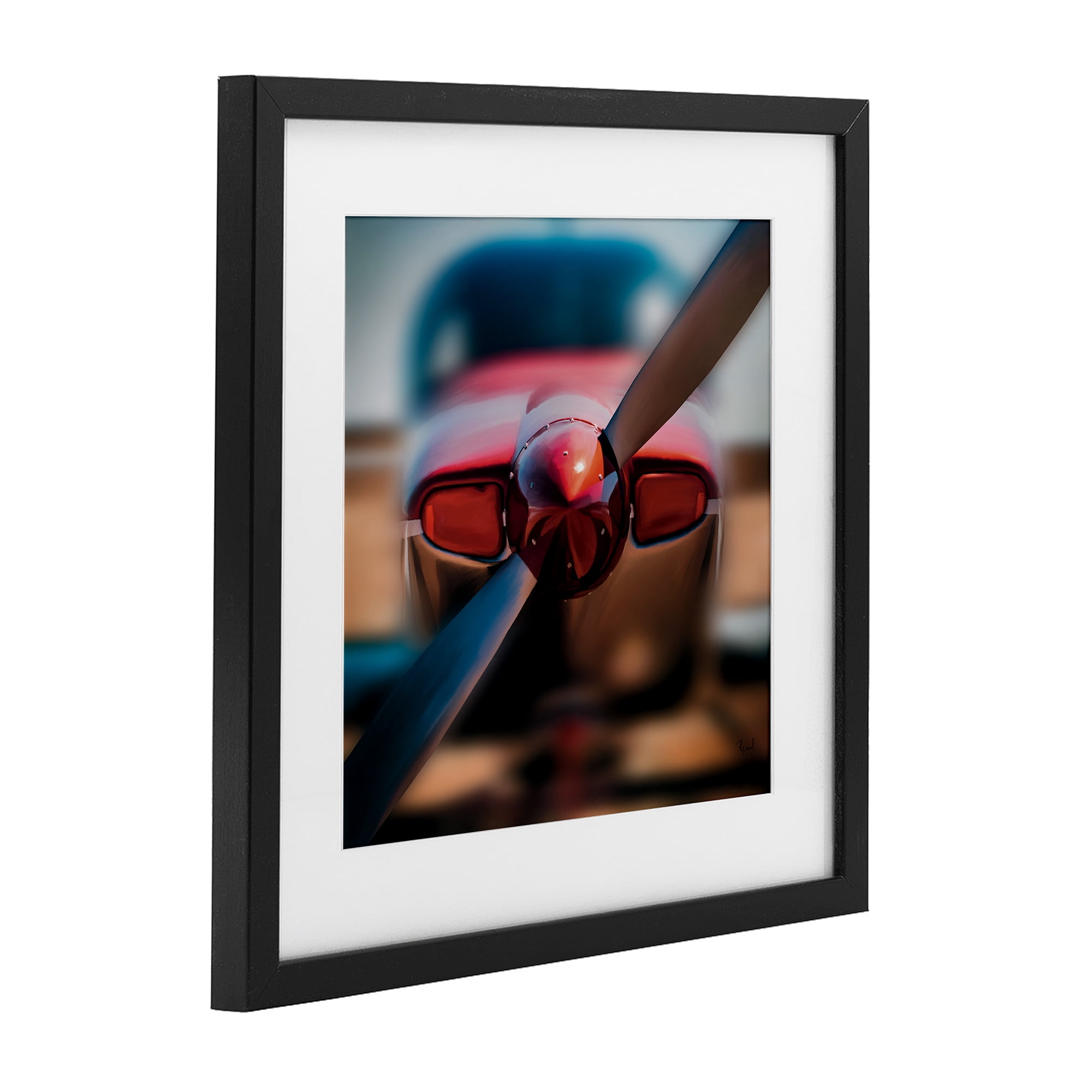 Stupell Industries Red Aircraft Propeller Black Framed Print Under Glass, design by Renel Peters