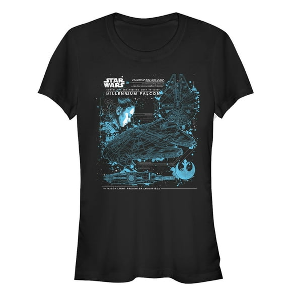 Junior's Star Wars The Last Jedi Millennium Falcon Plans Graphic Tee Black Large