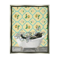 Stupell Industries Bear in Patterned Bathroom Animals & Insects Painting Gray Floater Framed Art Print Wall Art, 17 x 21