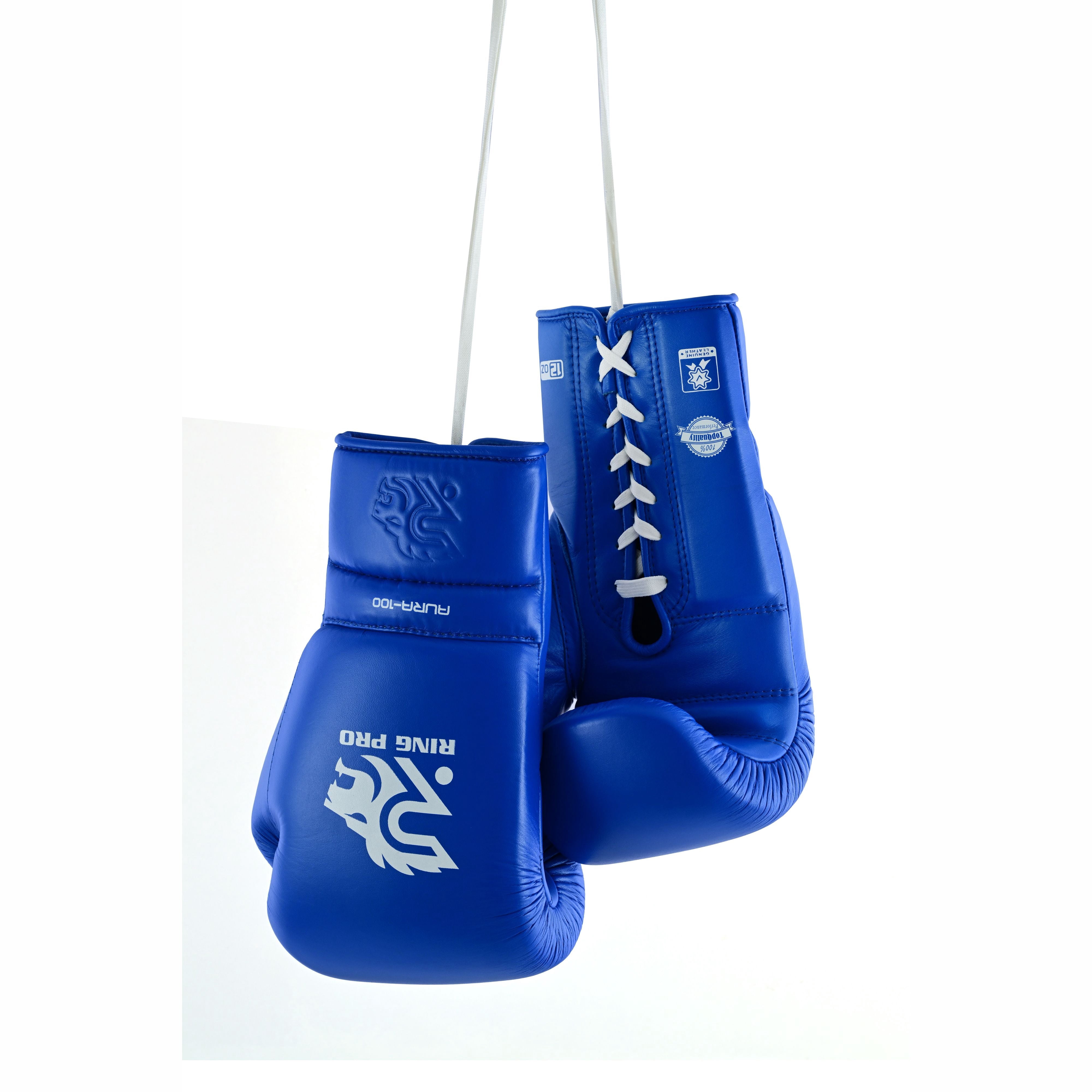 Ring Pro Sports Aura-100 Series Boxing Glove Made of Genuine Cowhide Leather for Boxing & MMA - Blue 12 oz