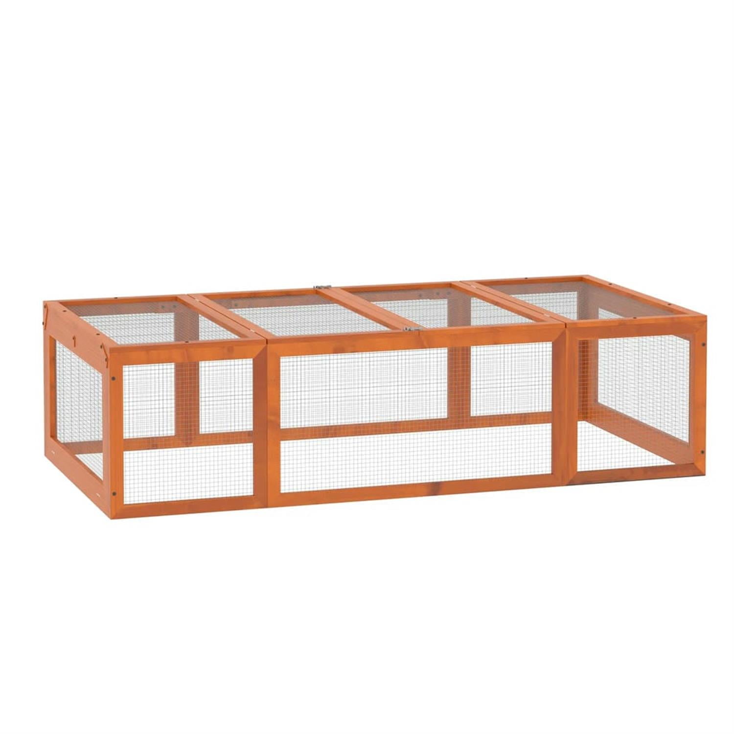 Kadyn 70" Outdoor Rabbit Hutch with Run and Lockable Doors, Wooden Small Animal Habitat Enclosure Bunny Cage for Bunnies, Guinea Pigs, Orange