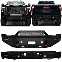 Vijay Compatible with 2024-2025-2026 GMC Sierra 2500HD/3500HD Front and Rear Bumper Textured Black Steel with Lights and D-rings