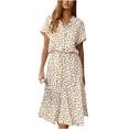 thumbnail image 2 of Pisexur Robe à Manches Courtes à Col en V pour Femme, Mode d'Été Décontractée, Imprimé à Pois, Robe à Manches Courtes à Cordon, Robe pour Femme, 2 of 9