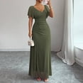 thumbnail image 2 of Laqbezok Evening Gown Dress, Women's V-Neck Mesh Flare Sleeve Formal Maxi, Elegant Ruched Bodycon Party Wedding Guest Dress with Split Hem, 2 of 5