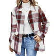 thumbnail image 3 of Stichou Women's Casual Shacket Jacket Plaid Shirts Flannel Blouses Button-Down Shirts Wine S, 3 of 5