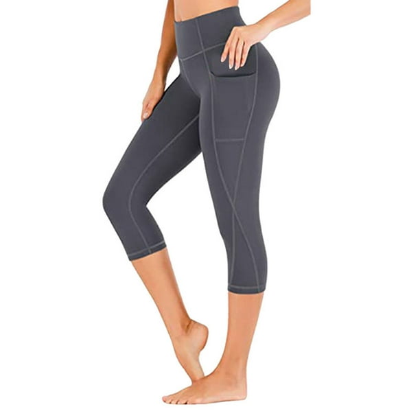 Daeful Women Capri Trousers High Waist Leggings Sport Cropped Slim Fit Yoga  Pants Gray L 