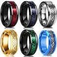 thumbnail image 2 of Anillo de dragón de acero inoxidable para hombre, 13 colores, 8mm, incrustaciones, rojo, verde, negro, anillo de fibra de carbono, joyería de banda de boda, grabado personalizado, 2 of 4