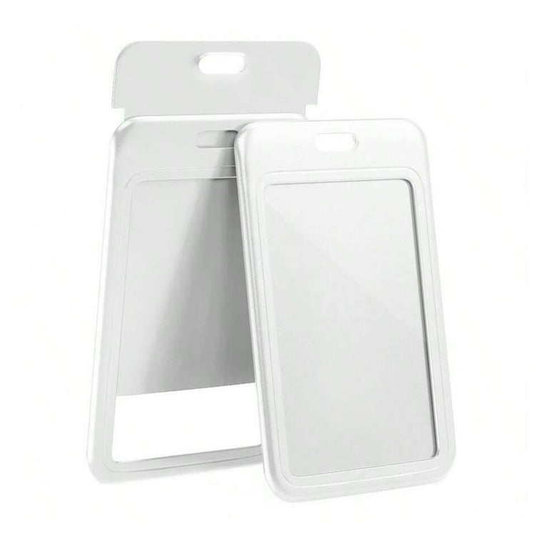 2 Pack Vertical ID Badge Holders - Hard Plastic Sliding Card Protector For Office, School, Nurse (Pink Dress Design)