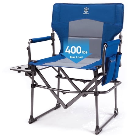 EVER ADVANCED Camping Director Chair with Side Table Heavy Duty Portable Folding Lawn Chair for Beach Picnic Sports and Fishing 400lbs Blue