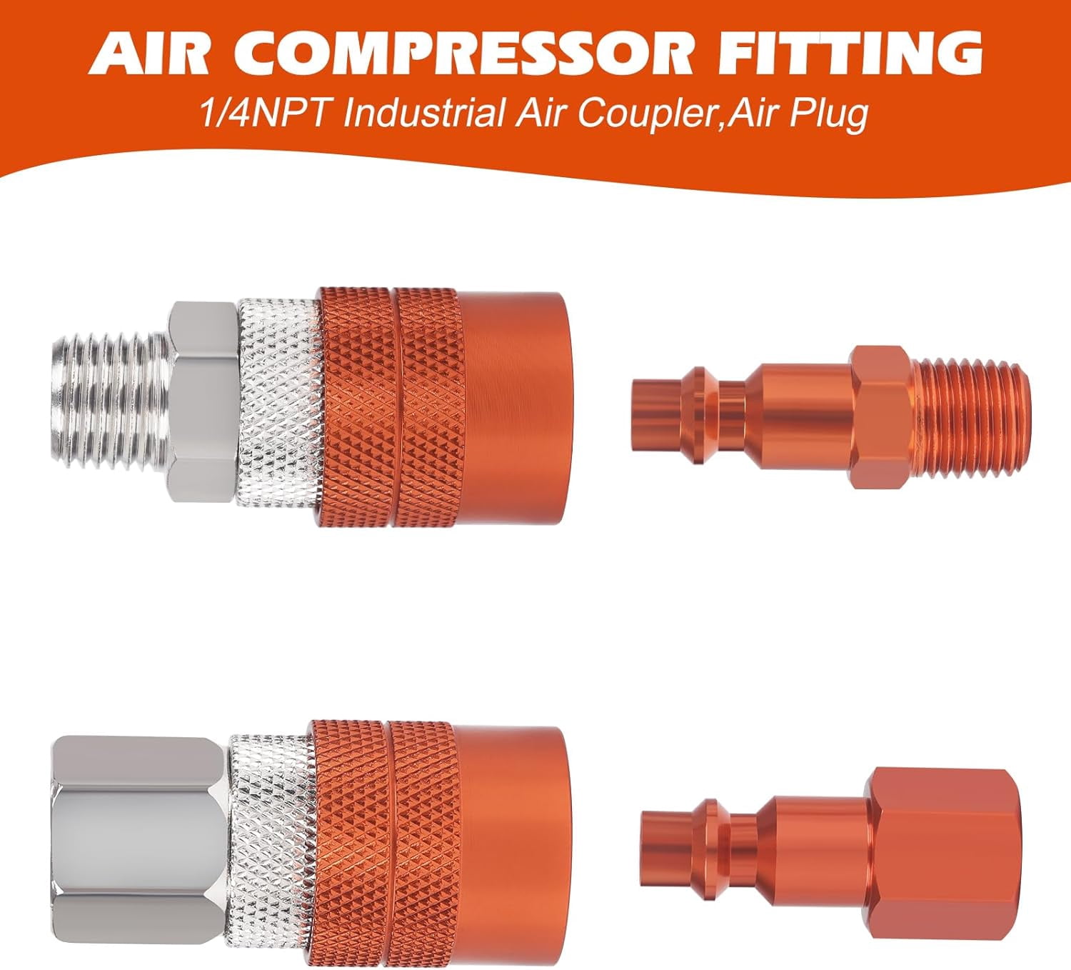 MKEUDQ-1/4 Quick Connect Fittings Industrial Air Coupling 1/4" Basic Flow Quick Connect Air Coupler Brass Air Compressor Accessories Fitting Hose Quick Connect Fitting 10Pieces
