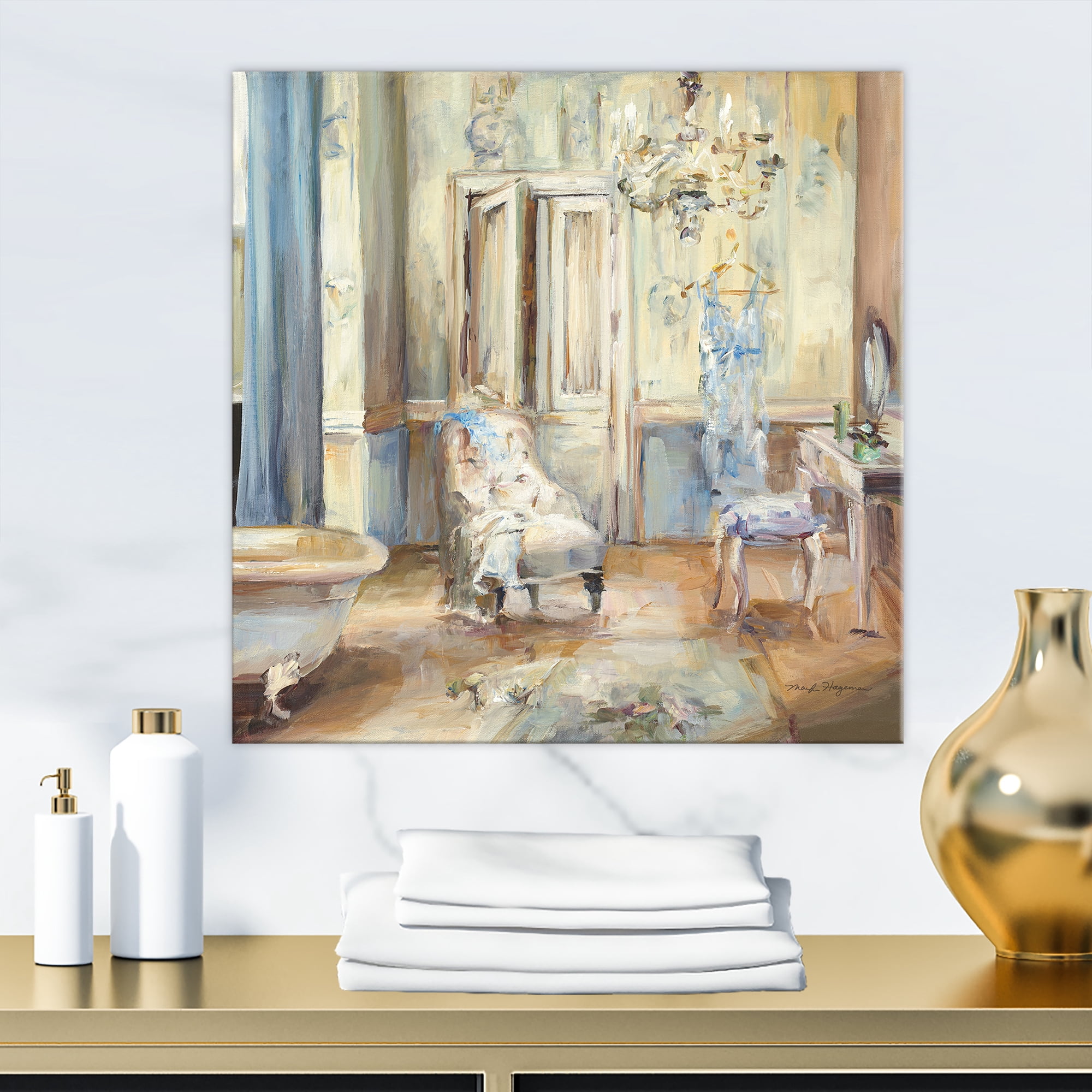 Designart 'French Boudoir Bath I' Traditional Bathroom Premium Canvas Wall Art