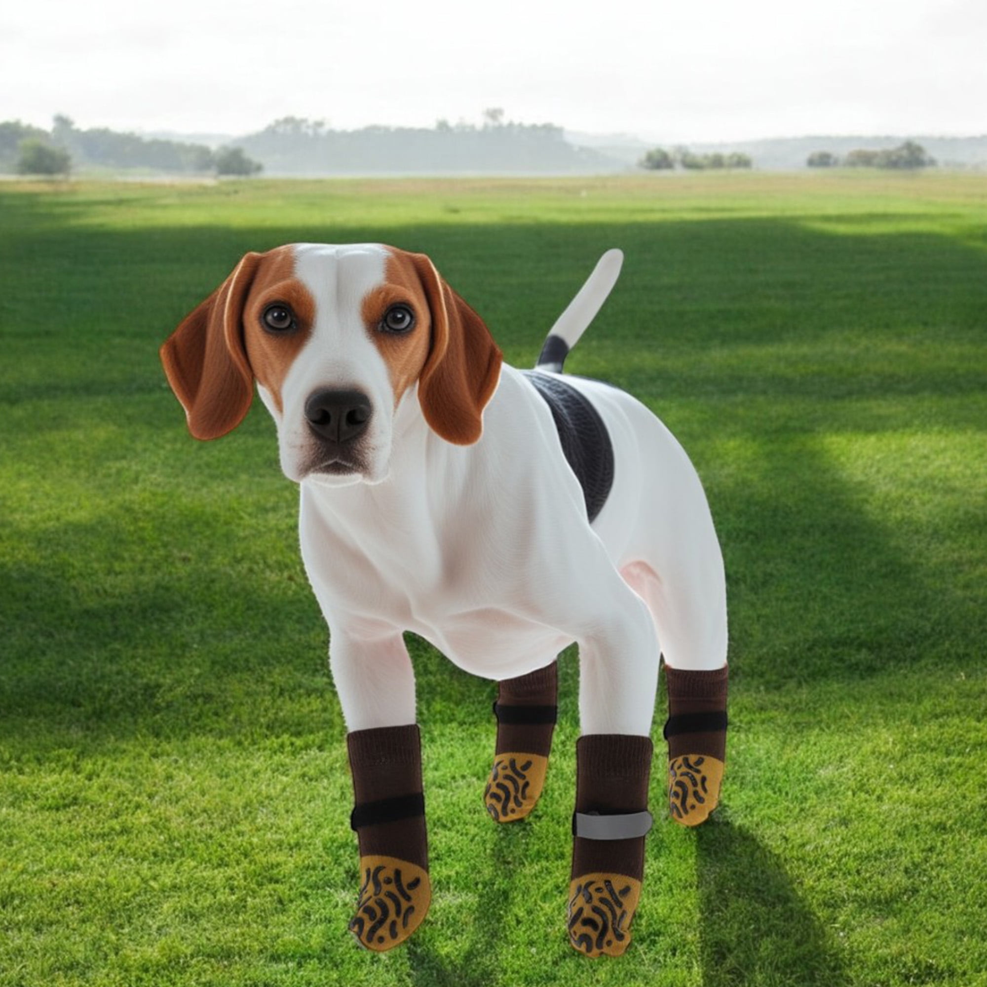 Unique Bargains 4 Pcs Non-Slip Useful Dog Socks with Reflective Tapes Gray S