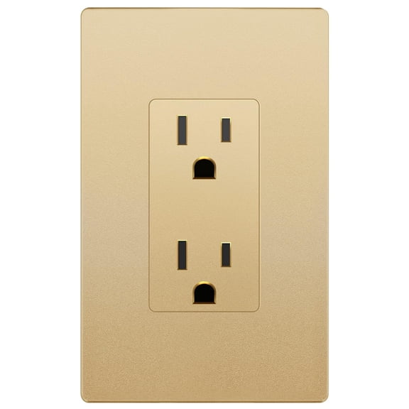 Matte Finish Decorator Receptacle with Interchanable Face Cover, Child Safe Tamper-Resistant Wall Outlet with Screwless Wall Plate, Residential Grade, 15A 125V, UL Listed, LR15-TR-GDSWP, Gold