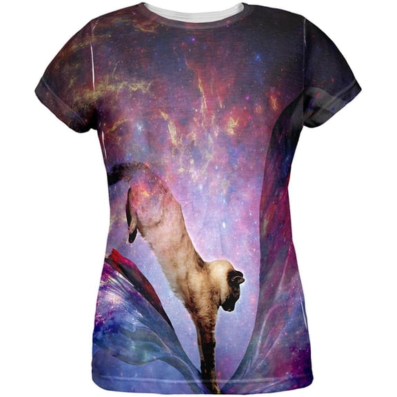 Galaxy Cat Time and Space All Over Womens T-Shirt - Small