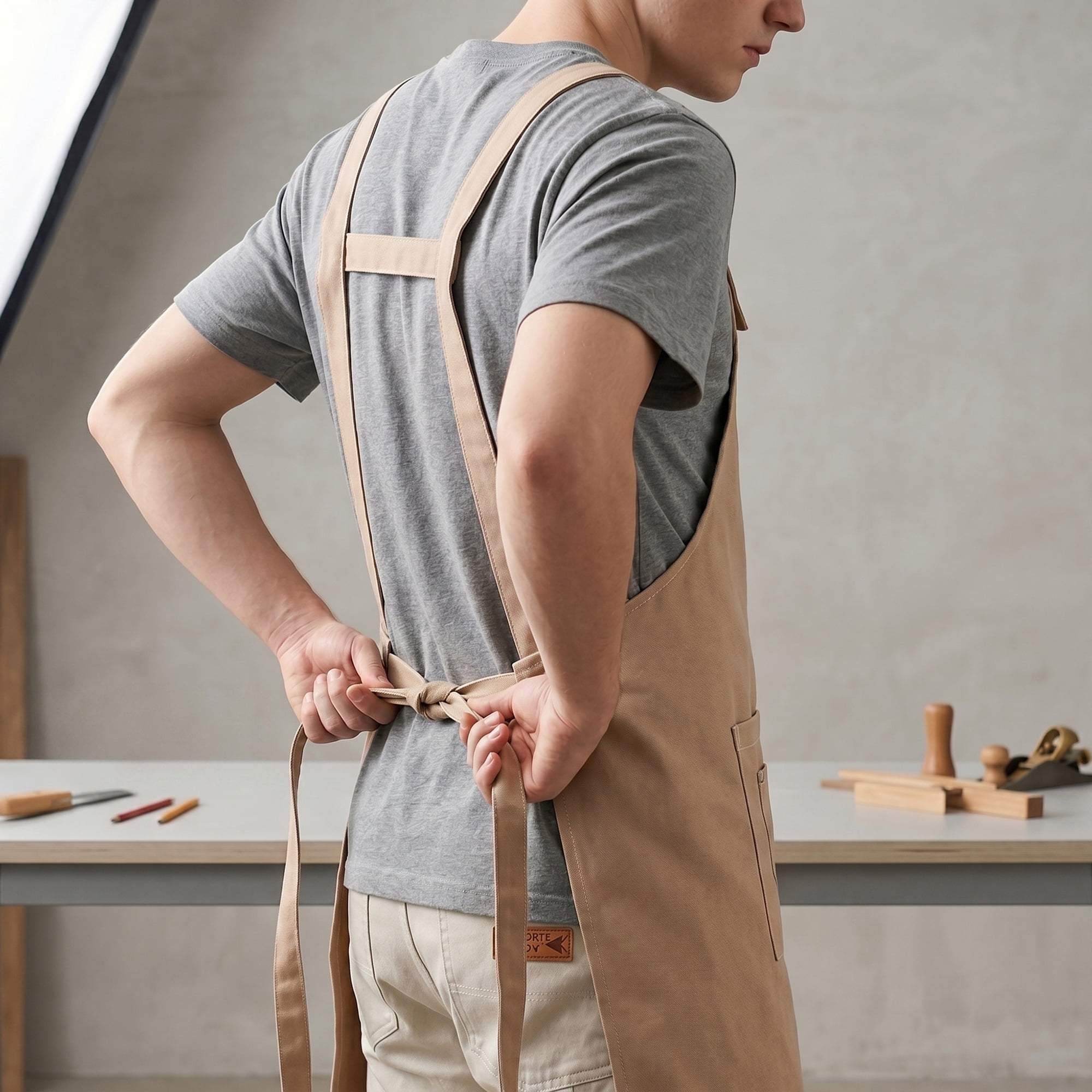 Unique Bargains Adjustable Long Waist Cooking Apron with Pocket for Home 26.4x29.5in Khaki