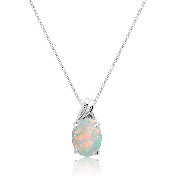 GemEmoprium Oval Pendant White Opal Gemstone Necklaces 925 Sterling, Silver