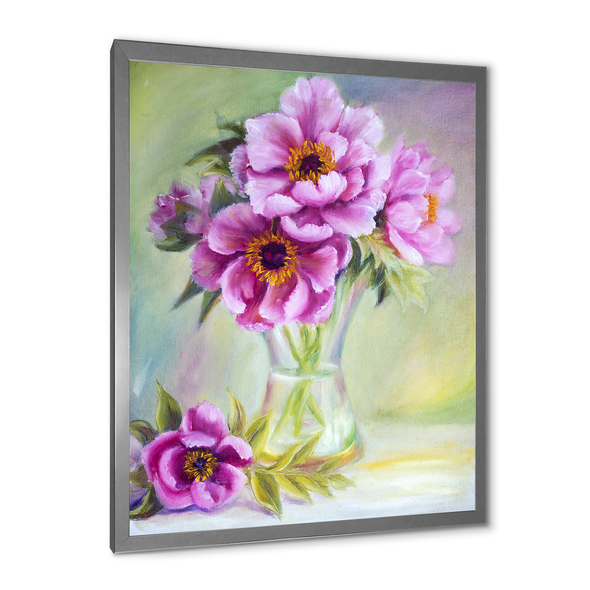 Designart 'Purple Peonies In Vase Still Life' Traditional Framed Art Print