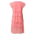 thumbnail image 5 of Tianiyouqing Chiffon Dress for Women Summer Knee Length Crew Neck Short Sleeve Vacation Sundress Dresses Tulle Tiered Layered Trendy Cocktail Dresses Pink XL, 5 of 8