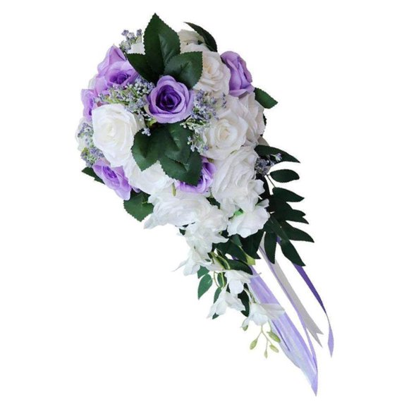tredstone Wedding Hand Bouquet Bridal Holding Artificial Flowers White + Purple