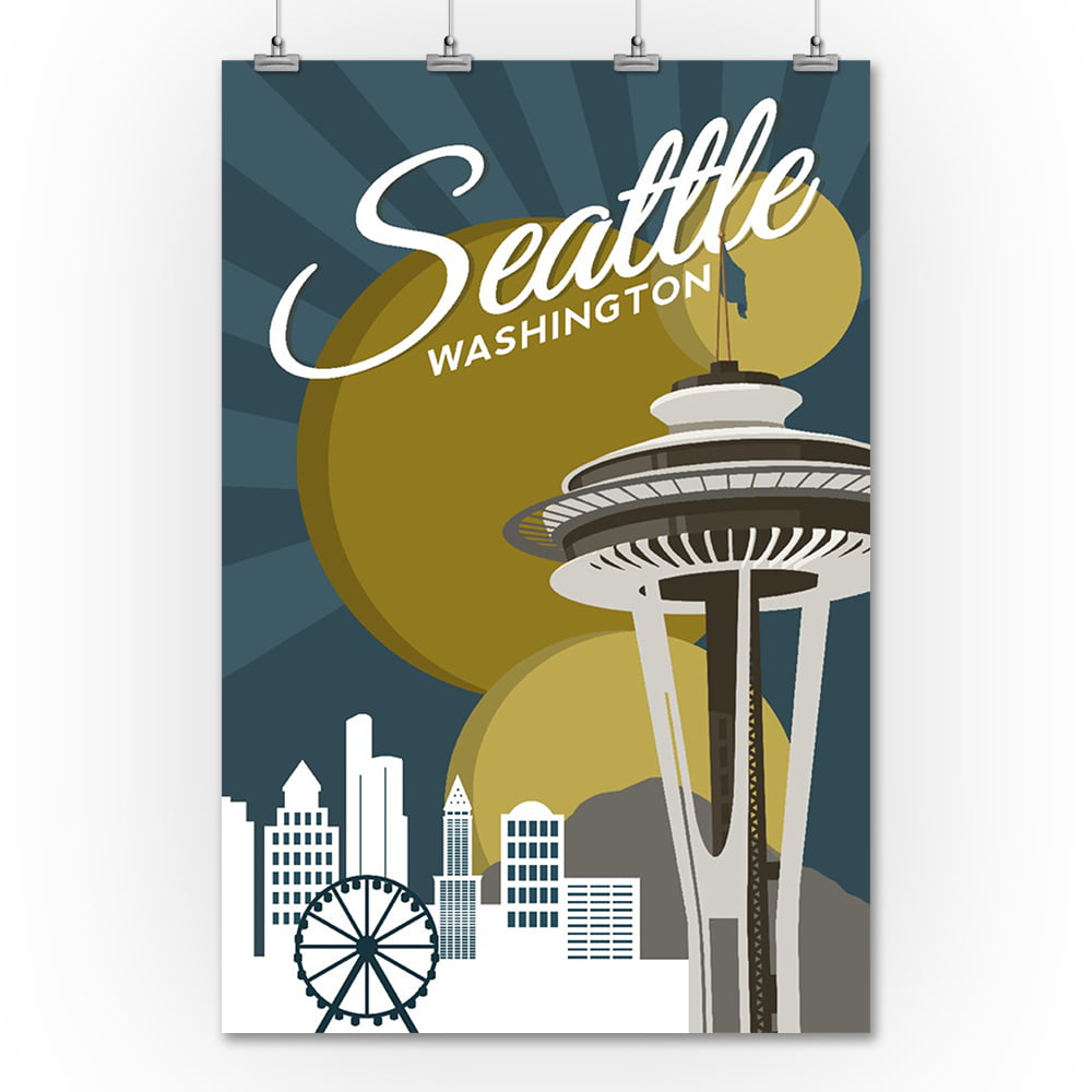 Seattle, Washington, Space Needle, Vector (12x18 Wall Art Poster, Room  Decor)
