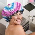 thumbnail image 5 of Shower Caps,Colorful Mandala Tie Dye Pattern Waterproof Shower Cap for Women 4 Pieces,Double Reusable Hair Cover for Shower PEVA Elastic Stretch Hem, 5 of 7