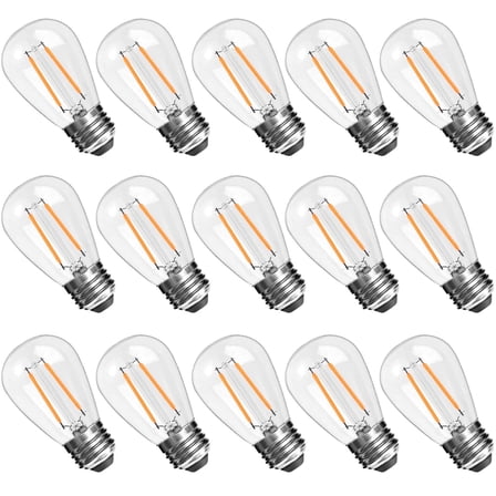 ROMANJOY 15 Pack S14 Replacement Led Light Bulbs for Outdoor String Lights, 2700K Warm White 2W E26 Medium Screw Base Edison Bulbs Equivalent 20Watt, for Commercial Outdoor Patio Garden Vintage Lights