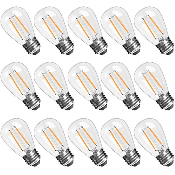 ROMANJOY 15 Pack S14 Replacement Led Light Bulbs for Outdoor String Lights, 2700K Warm White 2W E26 Medium Screw Base Edison Bulbs Equivalent 20Watt, for Commercial Outdoor Patio Garden Vintage Lights