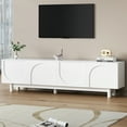 thumbnail image 2 of TV Stand with Arch Cabinets for TVs Up to 78'', Minimalist Entertainment Center with Solid Wood Legs, Practical Media Console with Adjustable Shelves for Living Room, White, 2 of 8