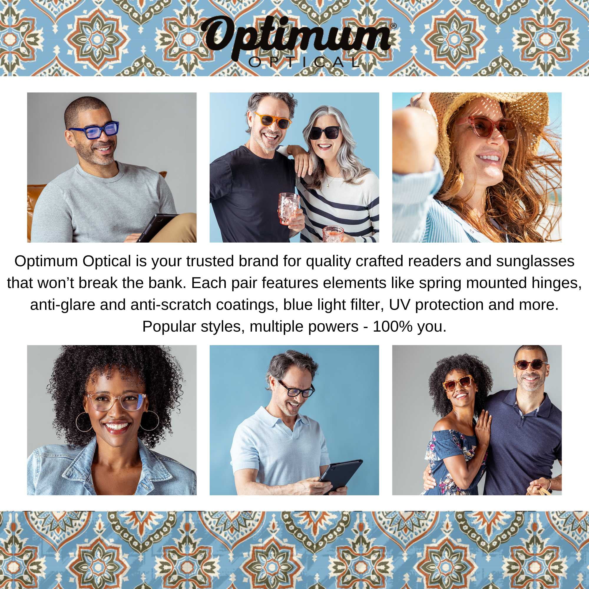Optimum Optical Signature Blue Light Filtering Readers - Vision Board, +1.75