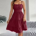 thumbnail image 2 of Summer Dresses for Women Women's Sleeveless Square Neck Tiered Ruffle Smocked Waist Casual Summer Dress Spaghetti Strap Sleeveless Mini Solid M, 2 of 7