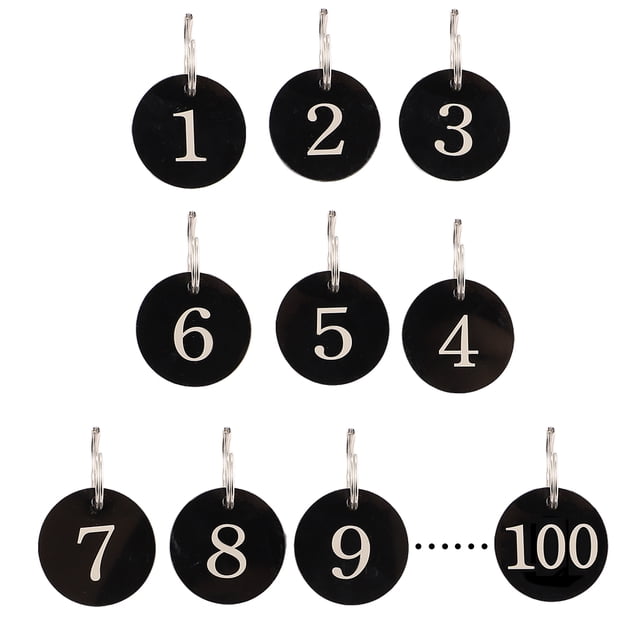 MasteelfCA 100 Pcs Anneaux d'Étiquettes Numériques Acryliques Rondes pour Clés Creusées pour Hôtel Centre Commercial