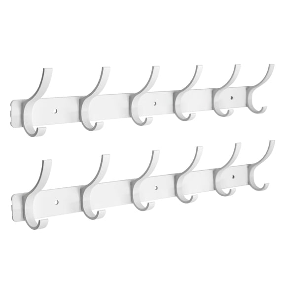 2 Pack White 6 Hooks Heavy Duty Metal Coat & Hat Rack