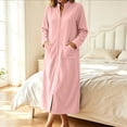 thumbnail image 5 of Qingpeng Womens Zip Up Long Robe Mock Neck Full Zip Sleepwear with Front Pockets Solid Color Warm Winter Lounge Gown, 5 of 6